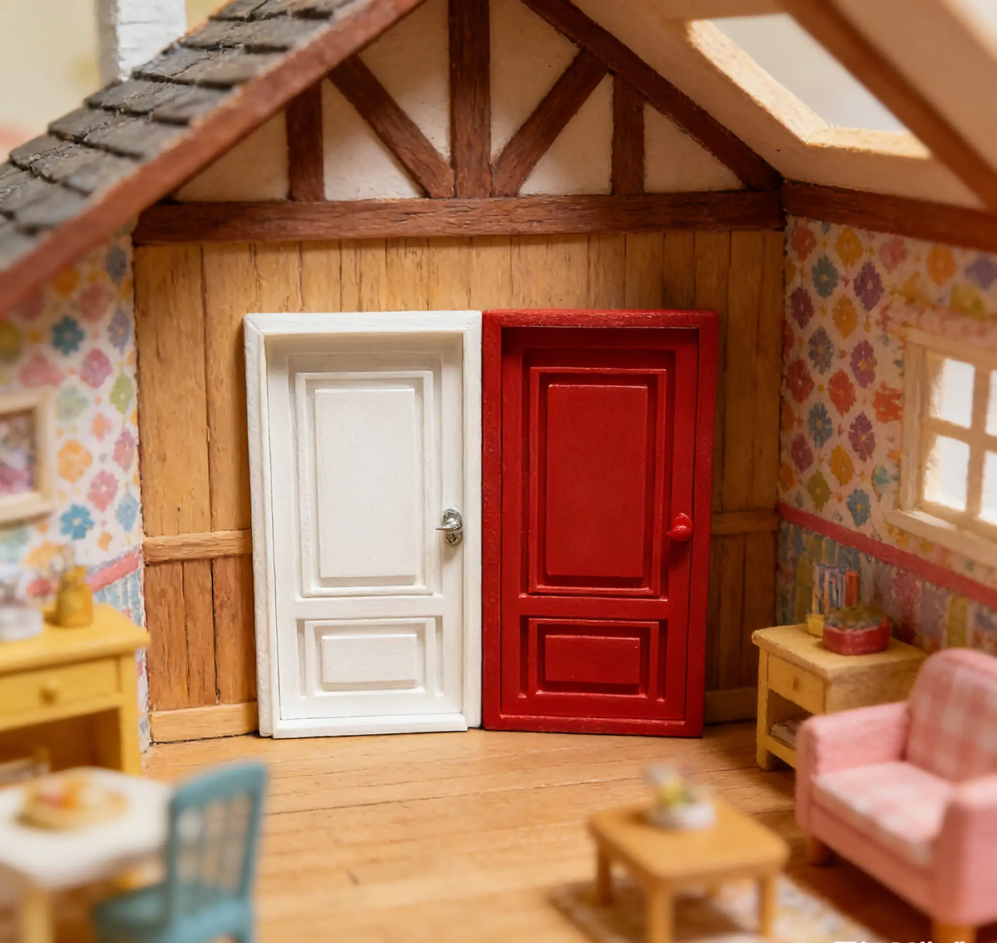 

Набор миниатюрных дверей в масштабе 1:12 - белые и красные двери, декор для кукольного домика, микроландшафтный декор для диорамы