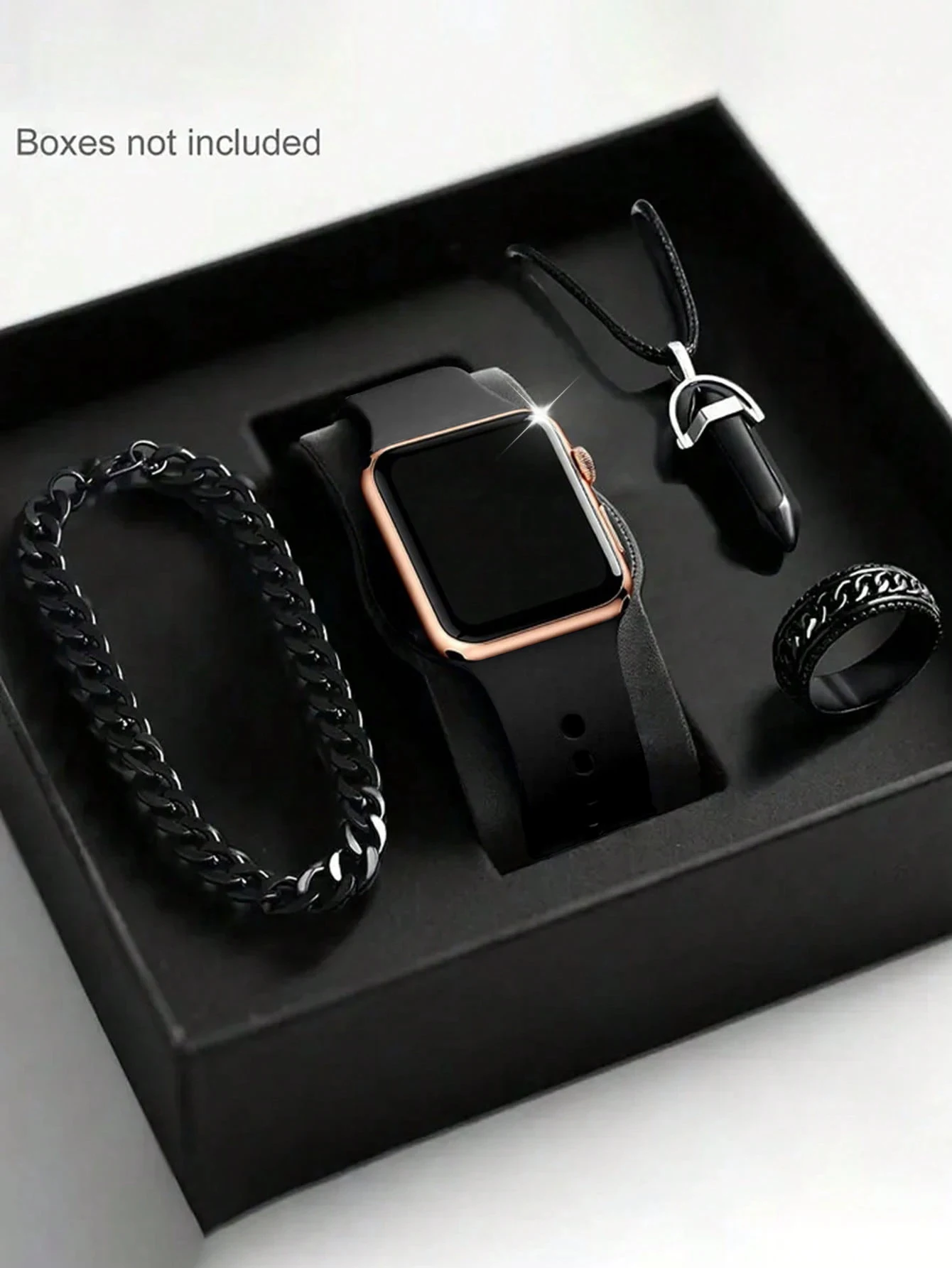 طقم ساعة ومجوهرات LED مربعة للرجال هدية عيد ميلاد صندوق ساعة غير ذكي غير متضمن