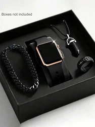 Men's LED Square Watch And Jewelry Set Birthday Gift Non-Smartwatch Box Not Included