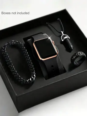 Men's LED Square Watch And Jewelry Set Birthday Gift Non-Smartwatch Box Not Included