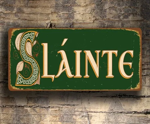 Vintage Retro Irish SLAINTE CHEERS Stout Beer Man Cave Pub Shed Metal Wall Sign