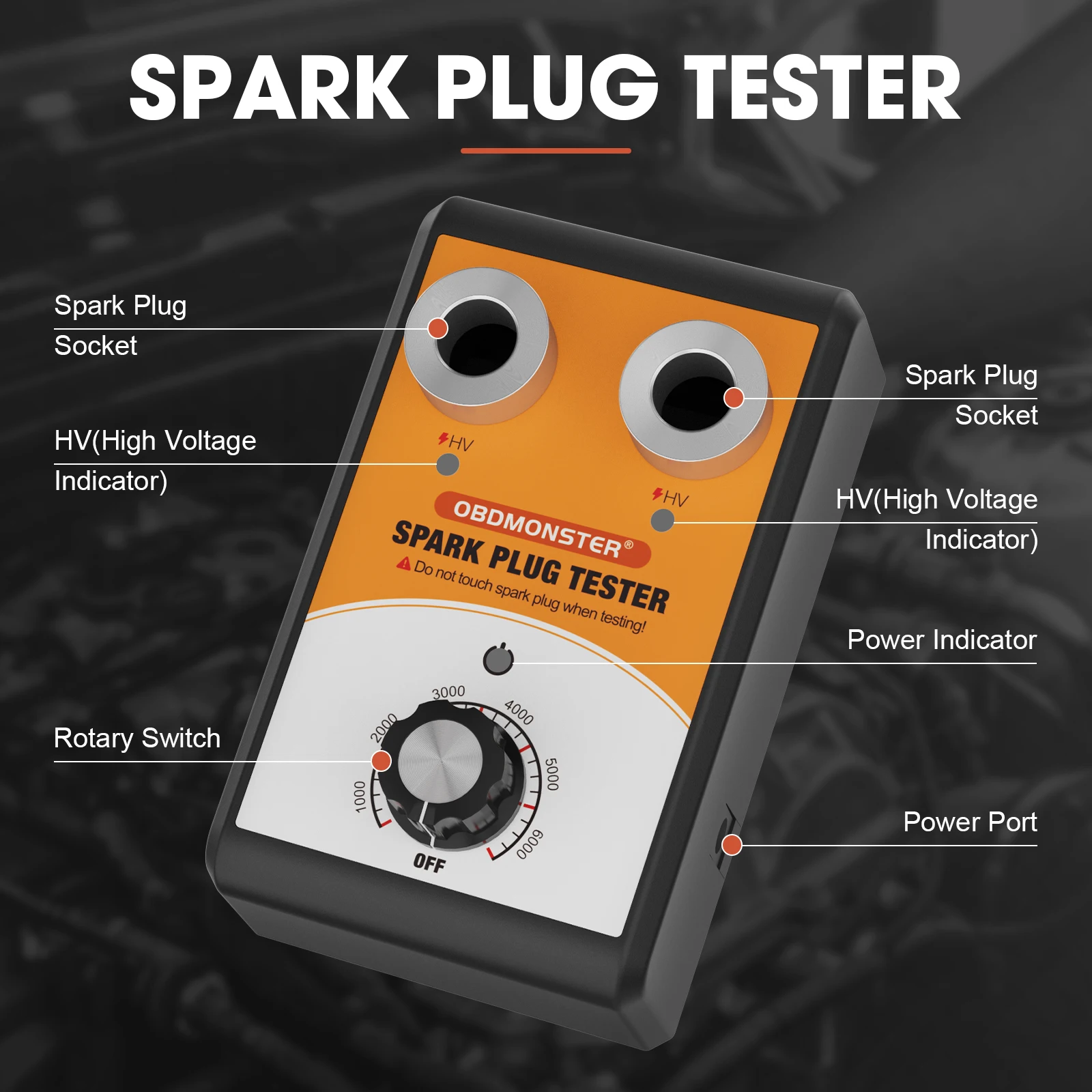 ダブルホールスパークプラグテスター、プラグ自動車エンジンイグニッションコイルテスター0-6000rpm動作周波数診断ツール