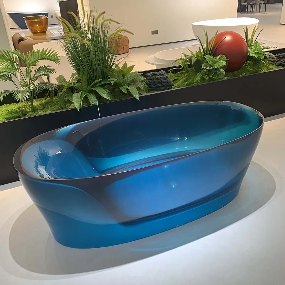 

New Design Colorful Transparent Freestanding Resin Bathtub Soaking Whirlpool With Attractive Color