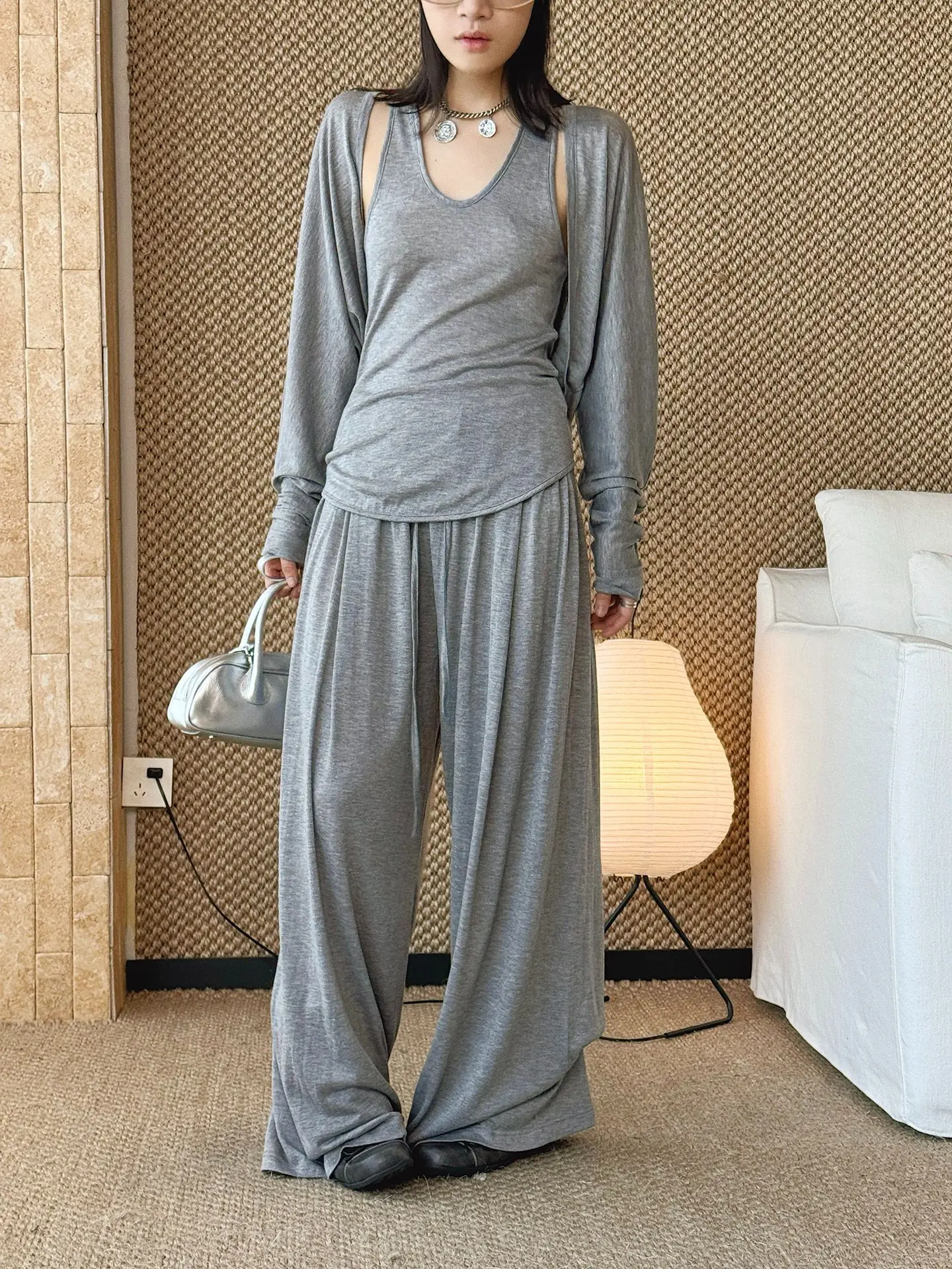Summer Elastic Drawstring Wide-Leg Casual Pants, Loose And Drapey, Fresh Long Pants For Women