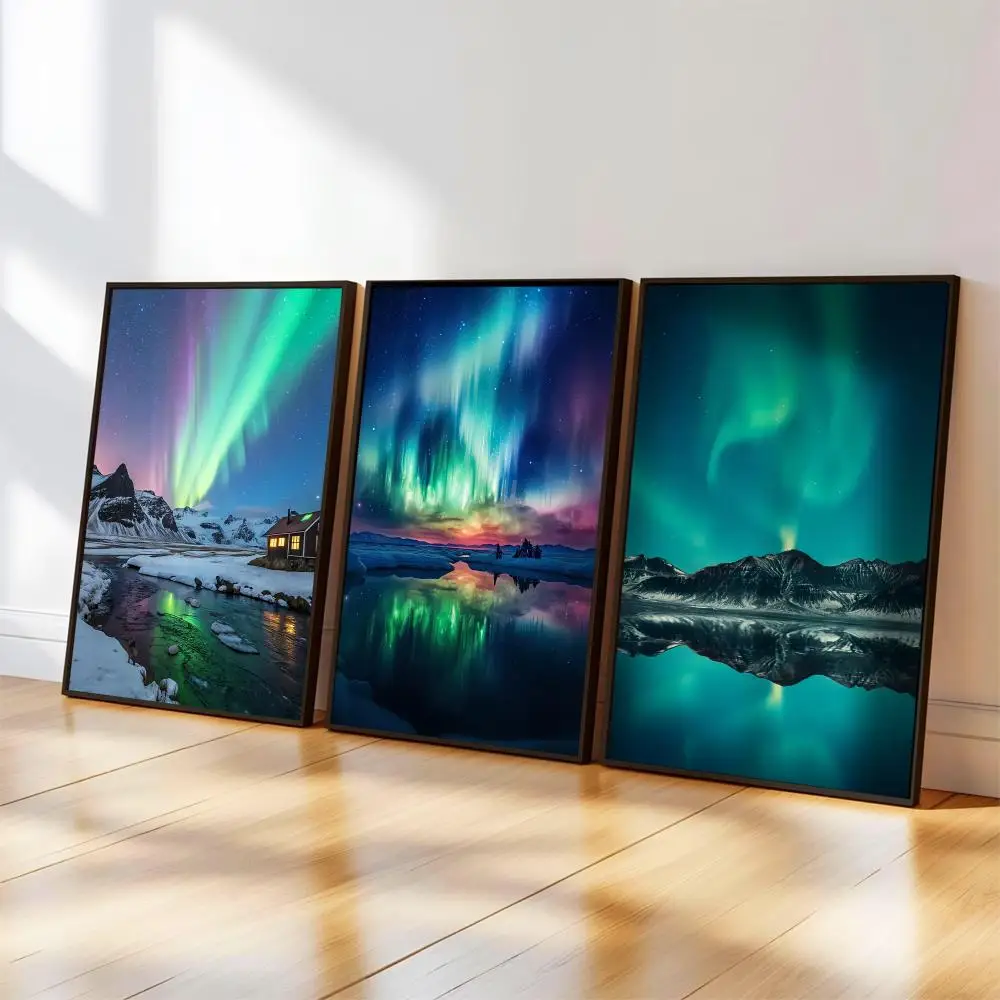 Northern Lights Mountains Poster, Musikalbum-Cover für Zimmer, Leinwandgemälde, Kunstdruck, Heimwanddekoration, Bild, Geschenk