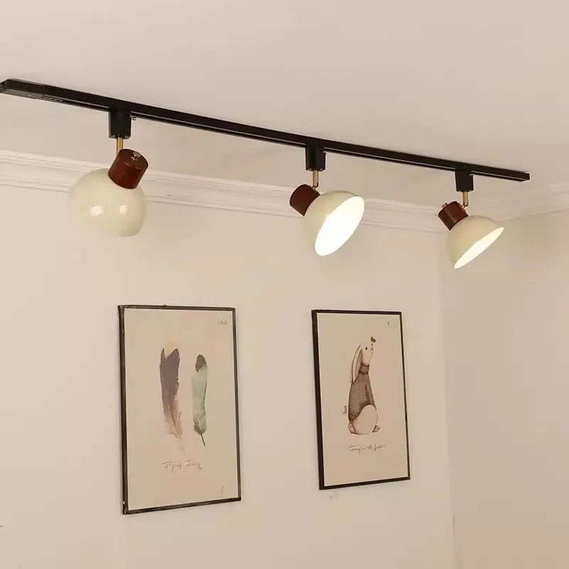 Middle Ages Retro Multi Head LED Ceiling Lamps Long Strip Displaceable Track Spotlight Restaurant Kitchen Cafe Lighting Fixtures