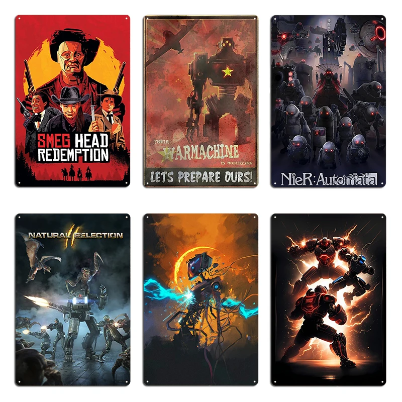 Affiche en métal Red Bot Redemption, décoration murale amusante, pub, club, bar, 18 panneaux
