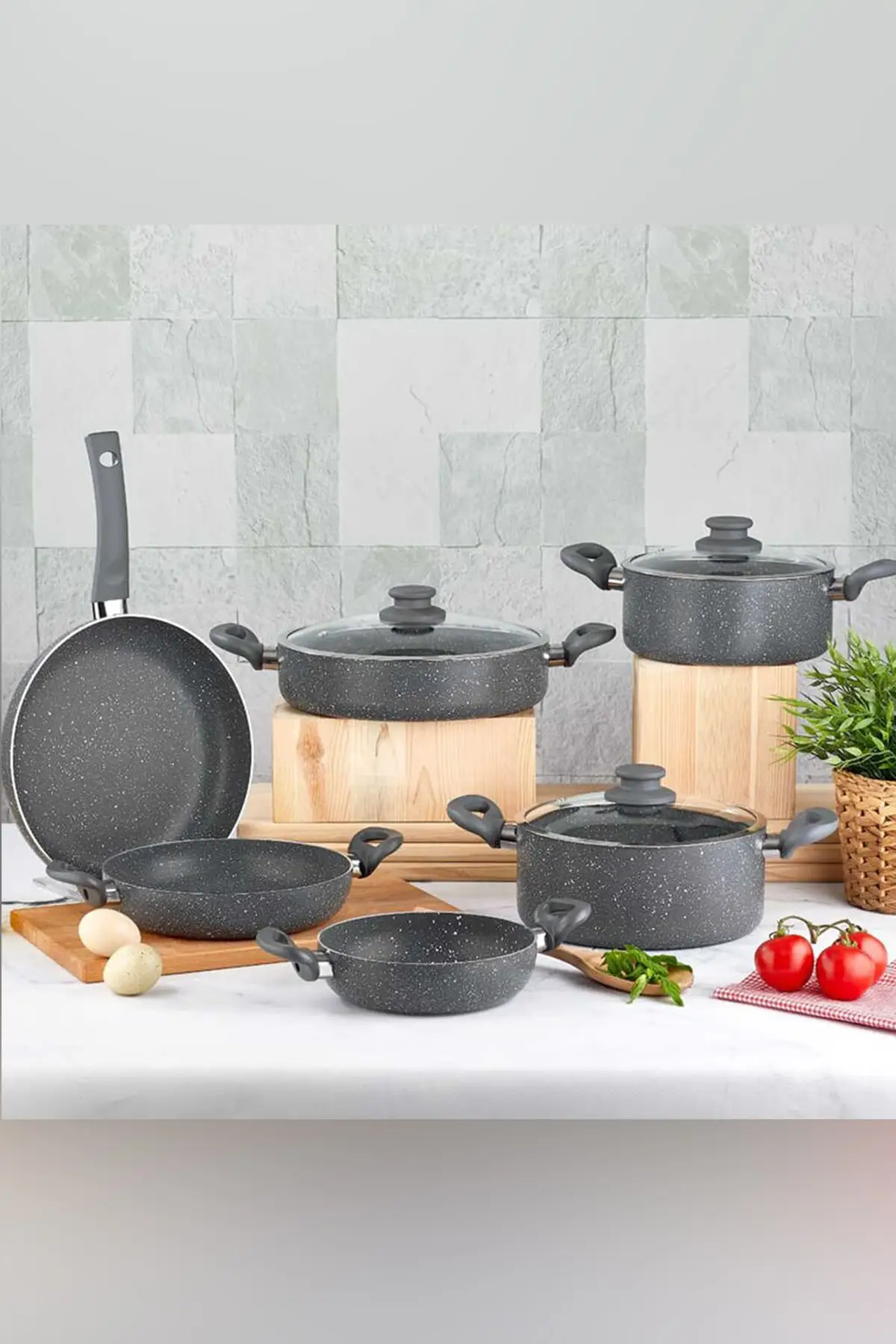 6 Pieces Granite Pan and Pot Set Black non stick cooking pot set free shipping kitchen utensils set cookware pots high quality