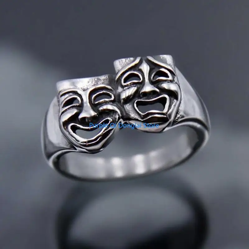 L21E Tragedy Comedy Theater Mask Ring Jewelry Fashion ​Stackable Finger Ring ​Bands view 5