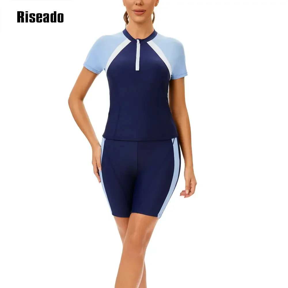 2025 New Women's Rash Guard 2 Piece Short Sleeve Swim Shirt with Shorts Swimsuit Two pcs Swimwear