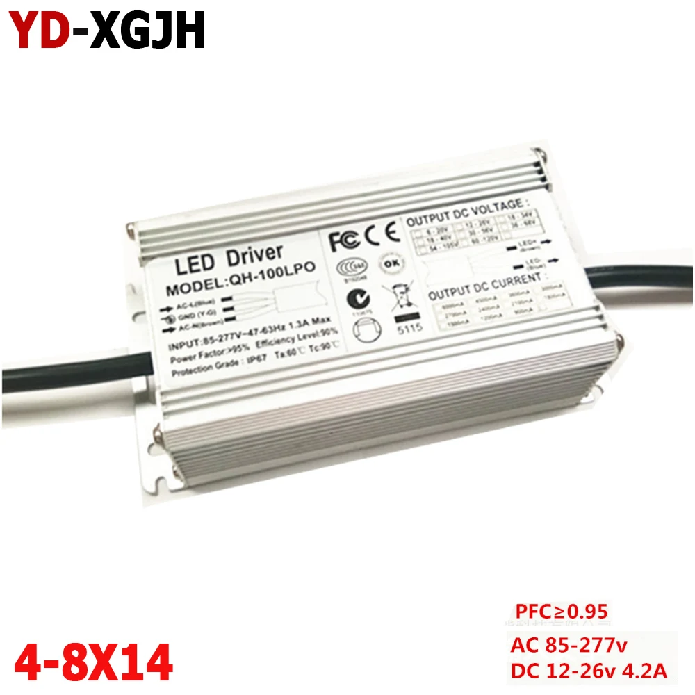 Waterproof LED Constant Current Power Supply 100-120W 4.2-4.5A 4-8 Strings X14 Parallel for Street Light High Bay Flood Light