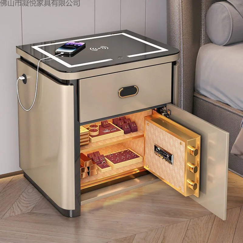 Smart bedside table safe integrated wireless charging fingerprint lock bluetooth bedside table safe factory