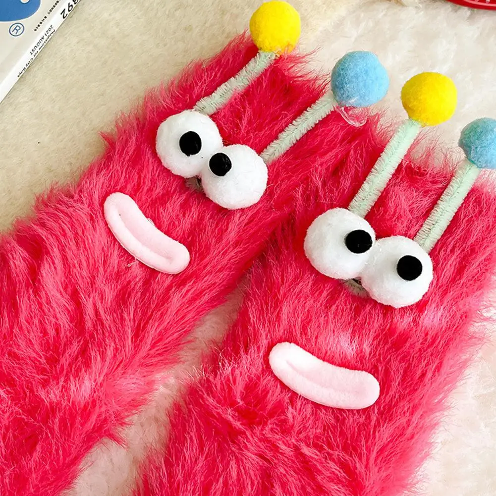 Funny 3D Xmas Cartoon Eyes Coral Velvet Thickened Warm Plush Socks Parent-child Floor Sleeping Socks Coldproof Fluffy Socks gift