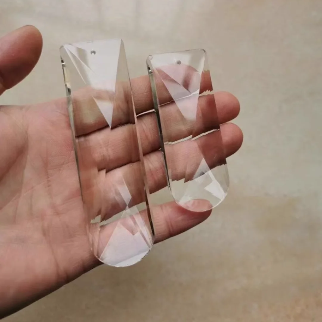 Camal 2pcs 75/100mm Crystal Faceted Rectangle Spacer Prisms Clear Pendants Lamp Chandelier Suncatcher Lighting Replacement Parts