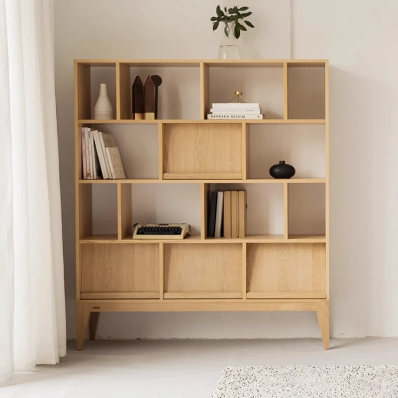 

Bookshelf cabinet integrated to the top against the wall floor shelf free combination solid wood frame