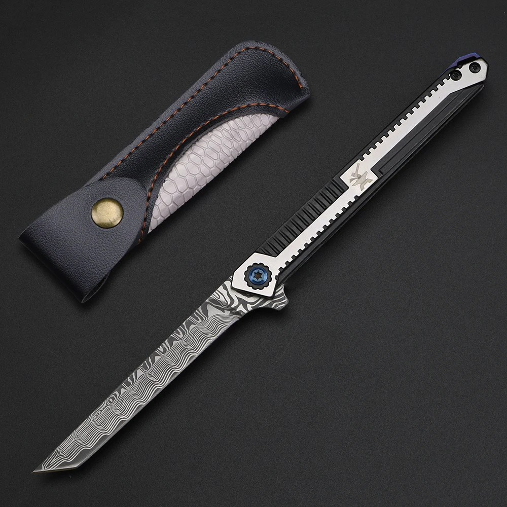

Складной нож с Дамасским узором, уличный нож высокой твердости, нож для повседневного использования в кемпинге, включая кожу
