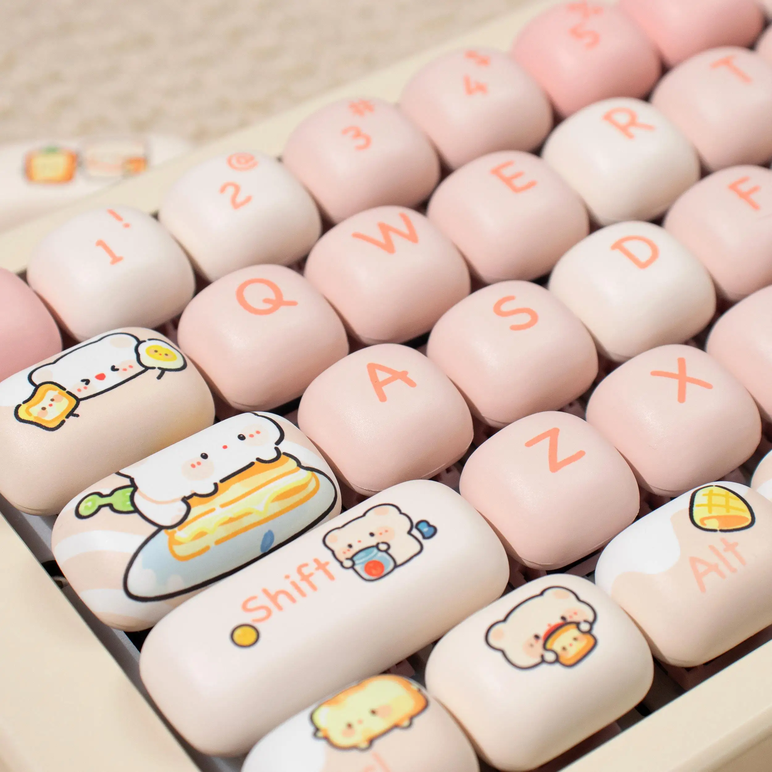 MOG Keycaps 130+ Keys Cute Keycaps Bear PBT Pink Keys Gift for Girl Cute New Dye Sublimation Mechanical Keyboard 6.25U