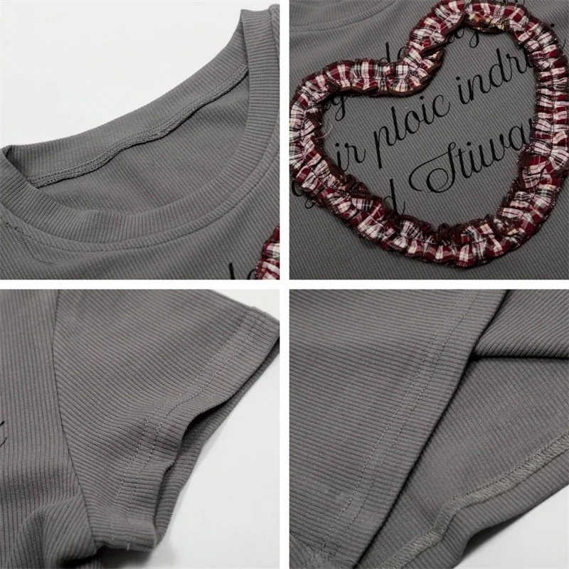 Crop Top Y2k Vrouwen Japanse Stijl Wit Dames Katoen Brief Gedrukt T-shirt Korte Mouw Liefde Patroon Zomer Dameskleding