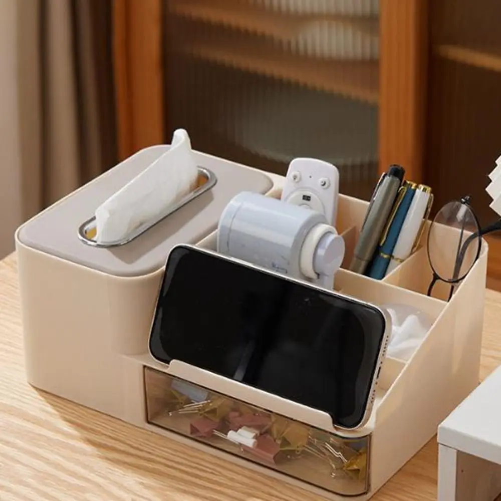 

Simple Large Capacity Desktop Storage Box Dustproof Space Saving Tissue Box Plastic Reusable Stationery Organizer Living Room