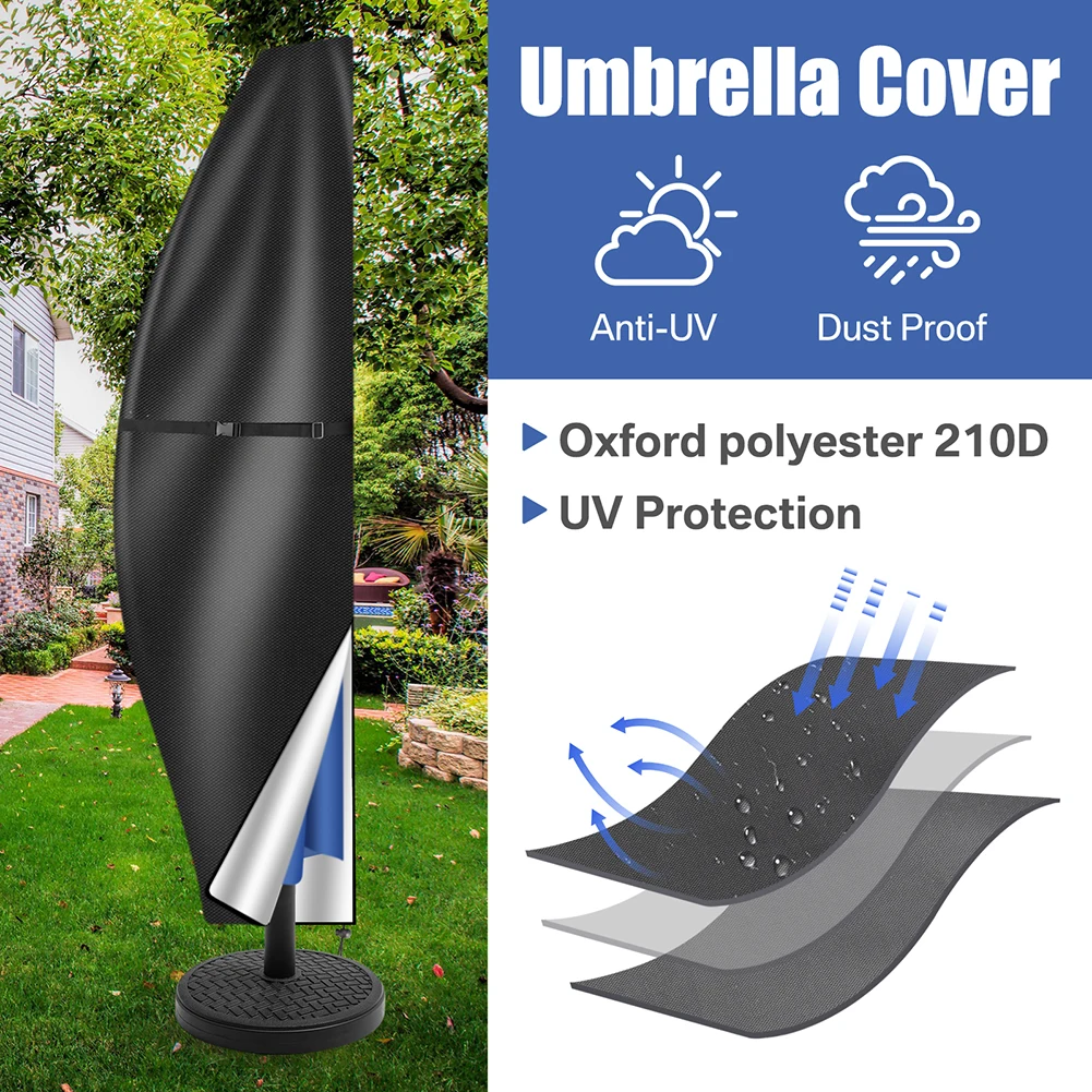 2pc Offset Umbrella Cover Waterproof Oxford Fabric 1.7m to 2.8m Banana Parasol Outdoor Anti-UV Rain Covers ith Rod &Pull Ring