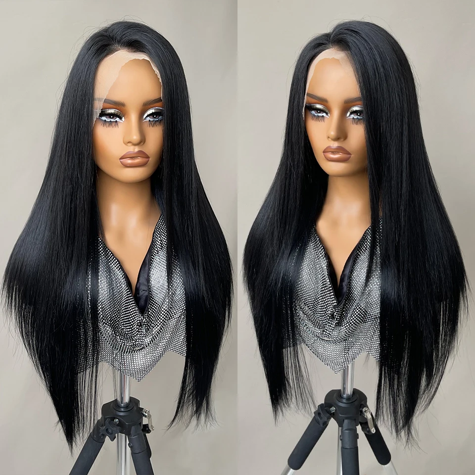 13x6 Synthetische Lace Front Perücken 30 Zoll Lange Gerade Blonde Perücke Für Schwarze Frauen Natürliche Ombre Braun Cosplay Highlight Spitze Perücke – Detail 4