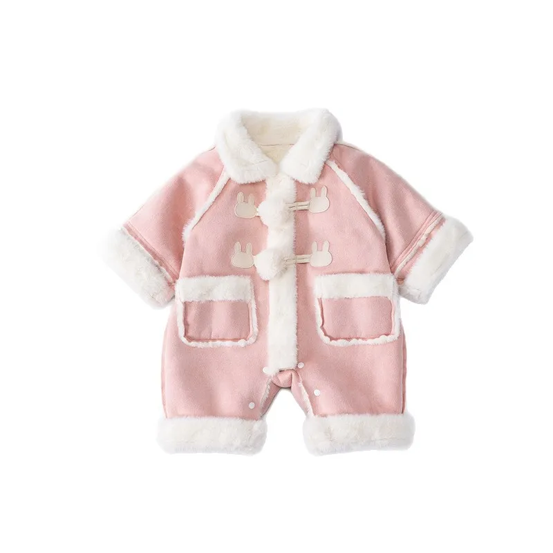 بدلة قفز جديدة لخريف وشتاء 2025 سميكة من قطعة واحدة للرضع والأطفال الصغار، رومبير دافئ ولطيف