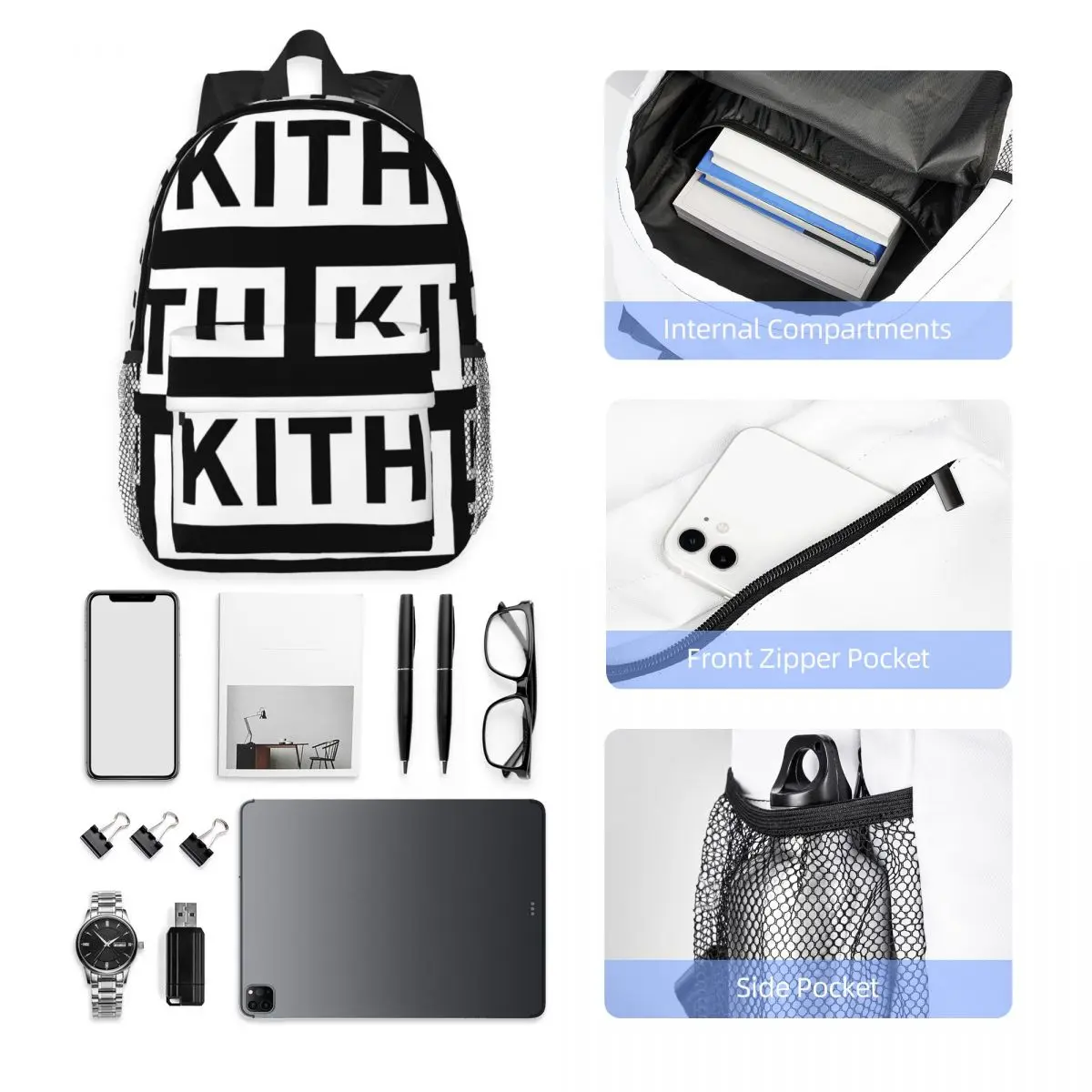 KITH TRATOS Logo Mochila, bolsa De Estudante Do Ensino Médio