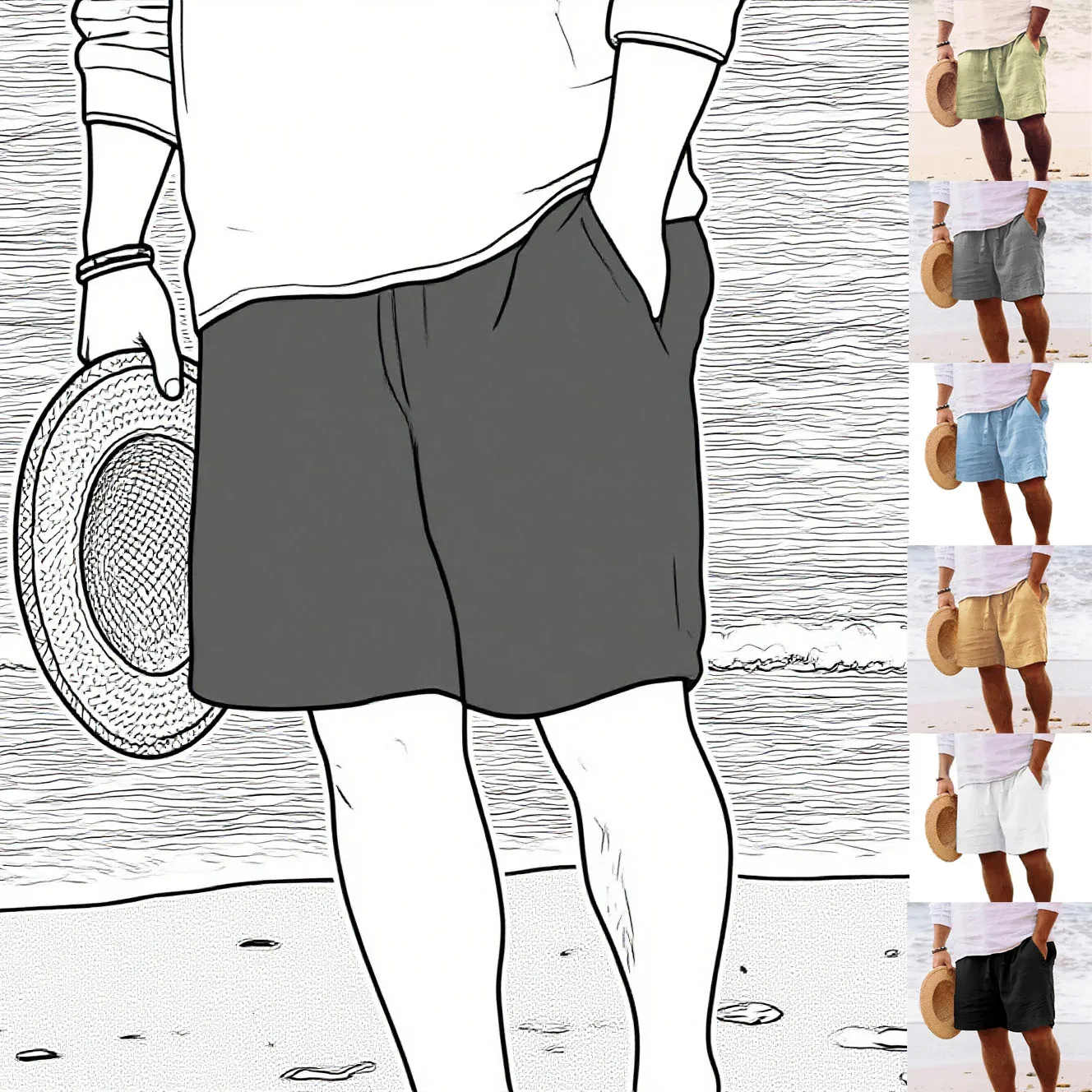 2025 New Summer New Men's Cotton Linen Breathable Shorts Hawaii Beach Pants Male Solid Color Trousers Loose Versatile Streetwear