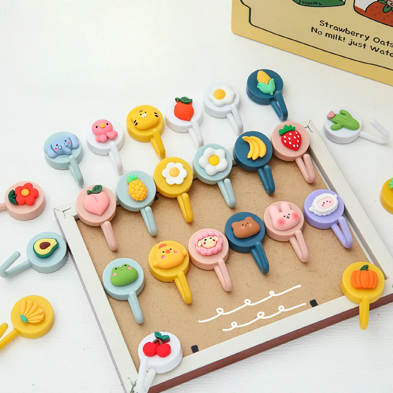 Cute Cartoon Hooks Home Accessories Self-adhesive Wall Hooks Strong Diamondless Bag Bathroom Door Kitchen Towels Hooks