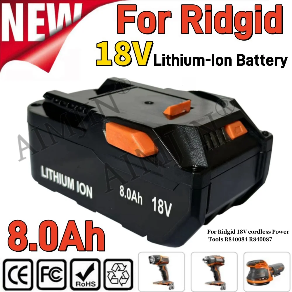 

18V 8.0AH Lithium Ion Battery Replacement for RIDGID R840087 R840085 L1815R L1850R L1830R AEG Compatible Cordless Power Tools