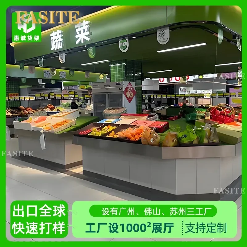 For Farmers Market Counter Shelves Stainless Steel Vegetable Fruit Pork Display Shelf Fresh Produce Stand Commercial Kitchen