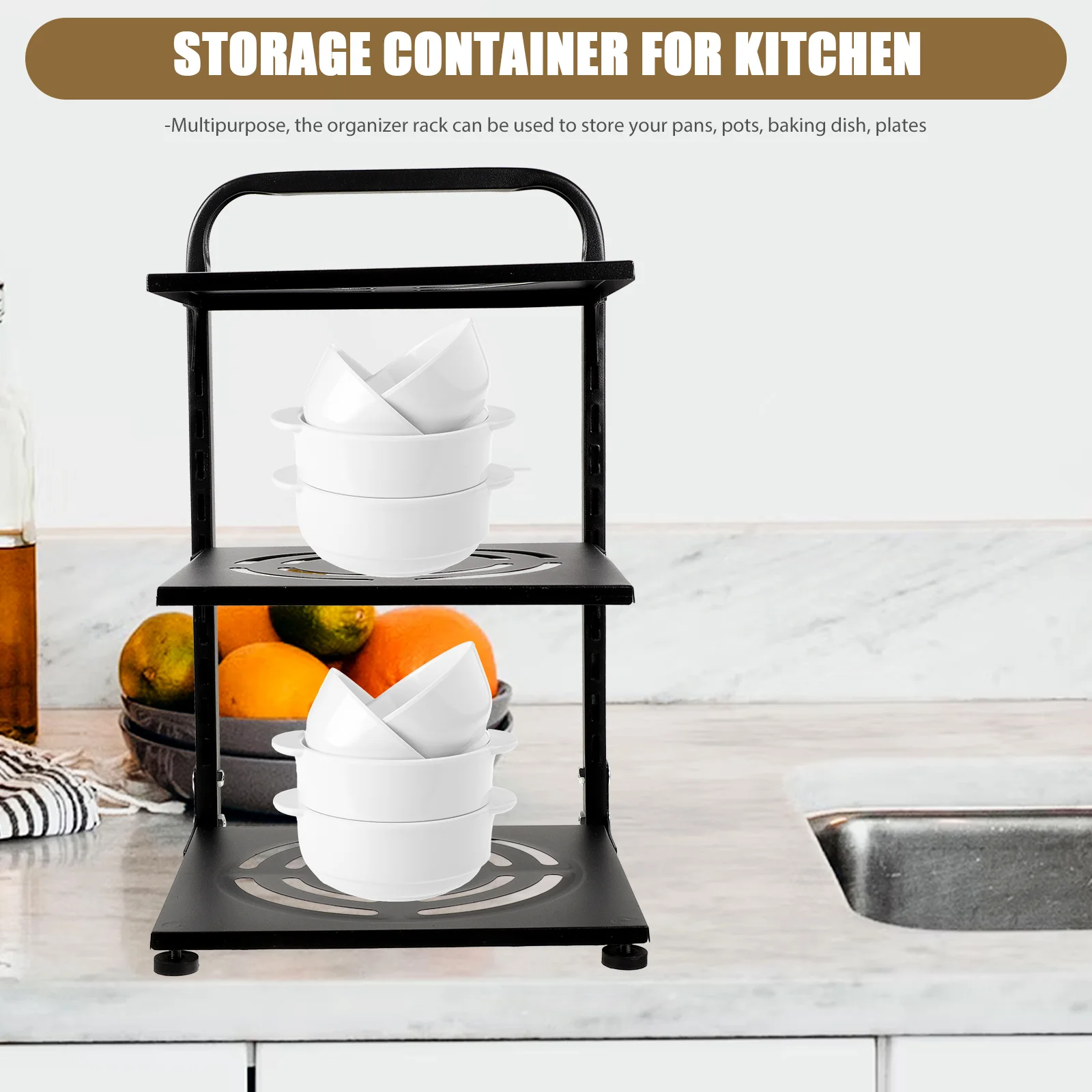 

Adjustable Pots Organizer Heavy Duty 3 Layer Pan Rack Multipurpose Kitchen Countertop Pot Holder Easy Install Detachable Panel