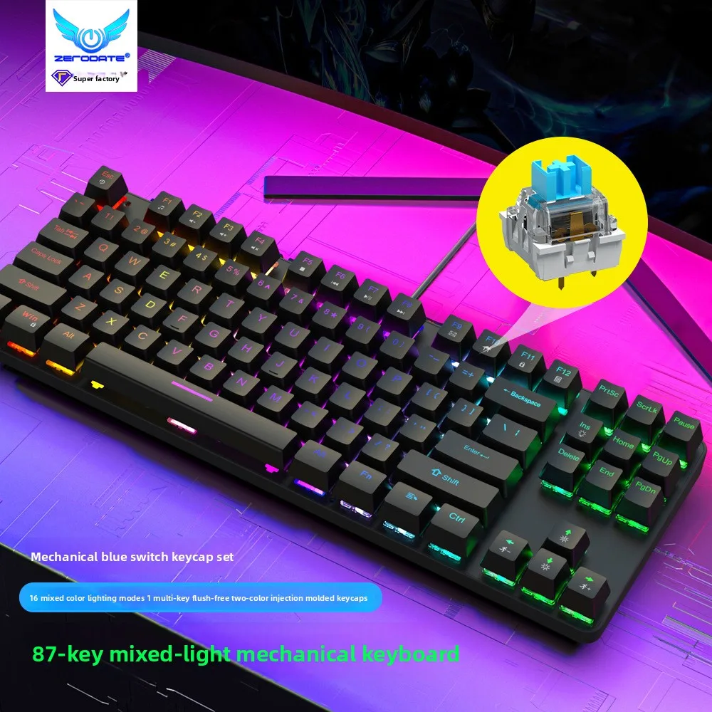 K87 Mechanical Keyboard for Gaming and Office Use 87 Keys RGB Backlit Blue Switches Bluetooth Compatible Wireless Keyboard