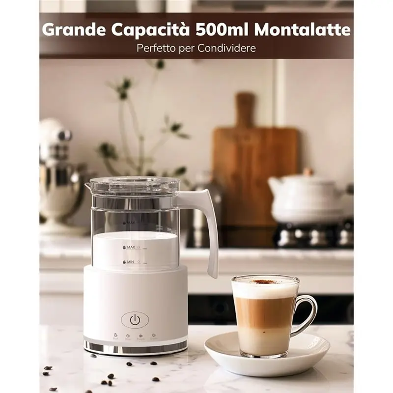 ABZA-Capless Capacity 250Ml Cappuccino Or 500Ml Hot Milk Electric Glass Milk Frother 4 In 1 Function, Eu Plug Black