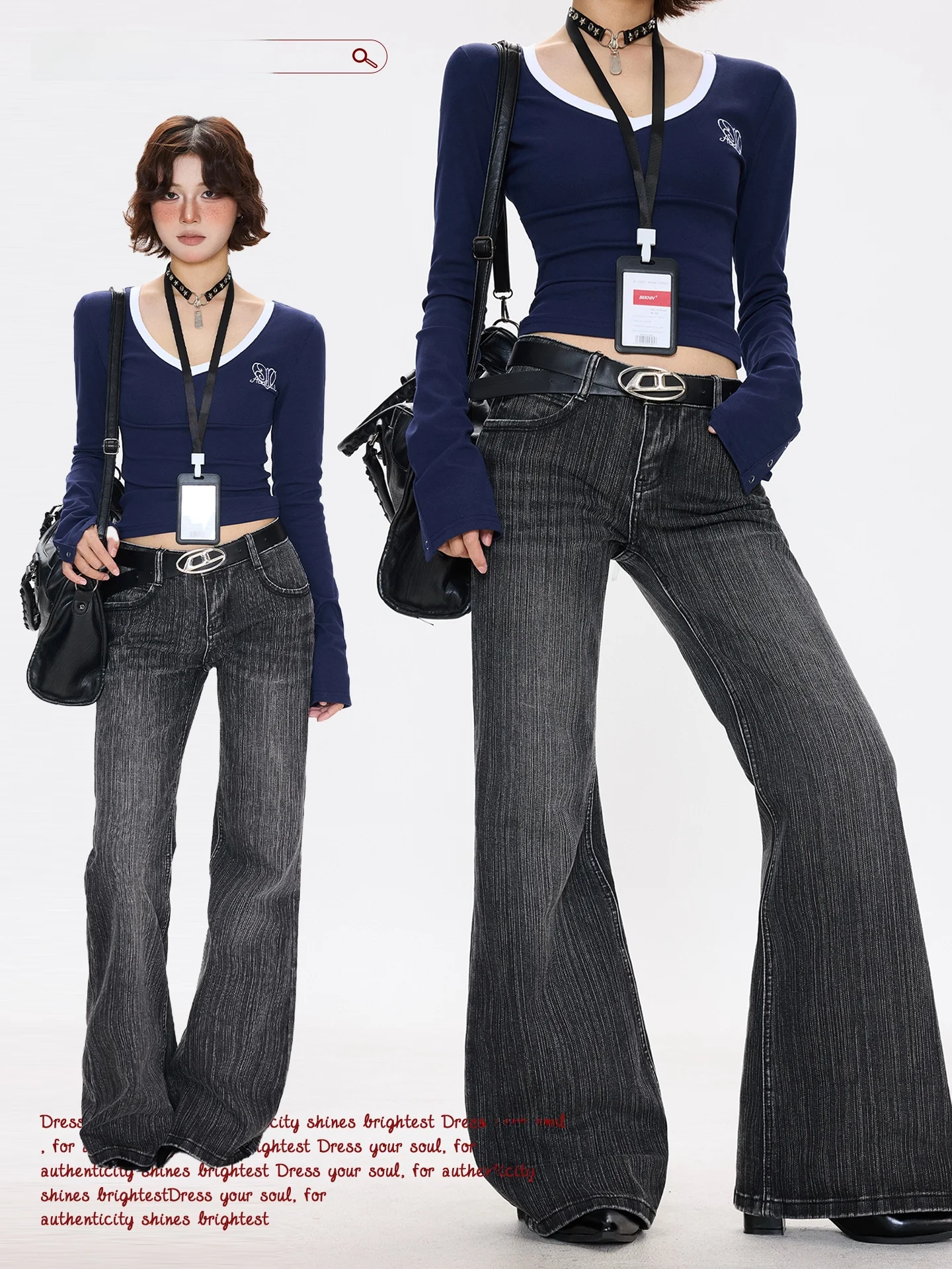 

Low Waist Slim Fit Jeans Women's Elastic Vintage American Retro ey Denim Pants Casual Straight Leg Trousers for Young Ladies