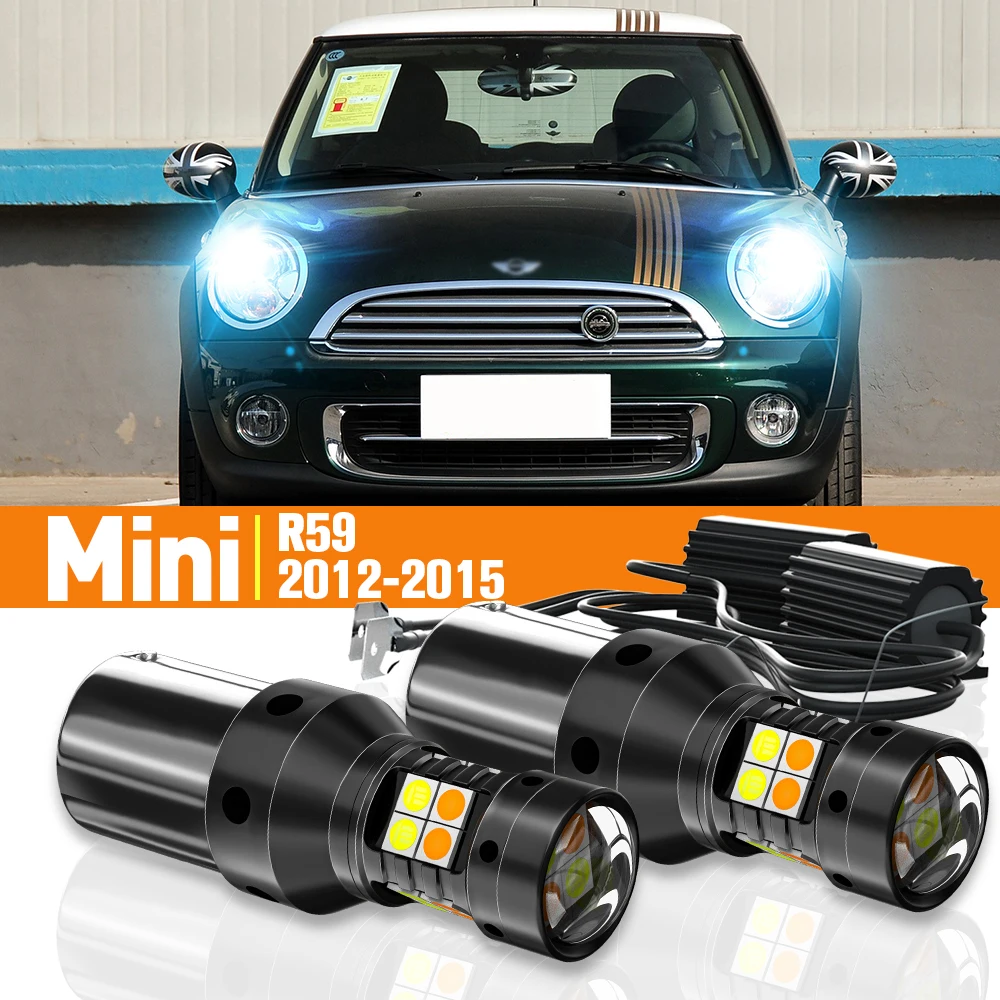 

2 шт., светодиодный двухрежимный сигнал поворота + дневная подсветка для Mini Roadster R59 2012-2015 2013 2014, аксессуары Canbus