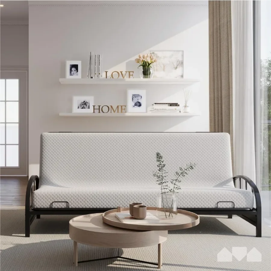 Full Size Futon Mattress for Sofa Bed and Couch, Light Grey Memory Foam, 71 x 52 x 6 Inch, CertiPUR-US Certified, Removable Was
