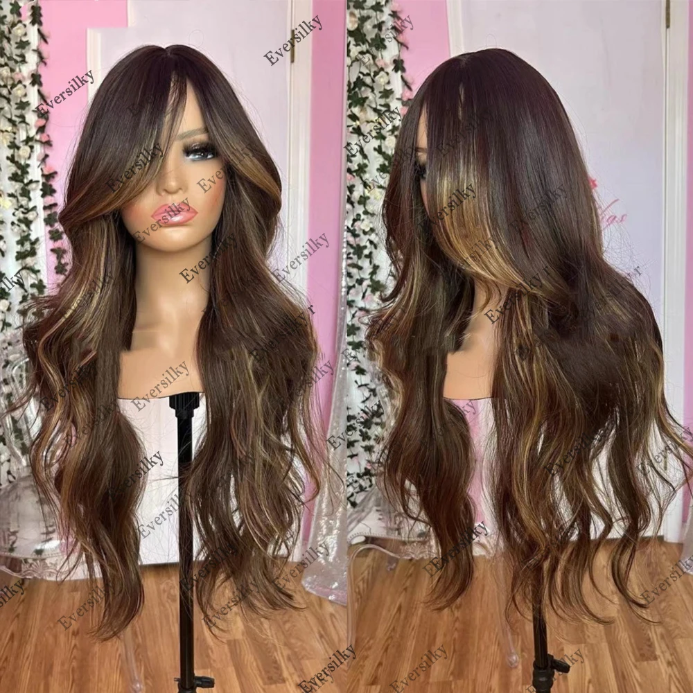 

Highlight Honey Blonde 13x6 Lace Frontal Wig HD Transparent Body Wave Human Hair 360 Lace Wig Chestnut Browm Remy Virgin Hair