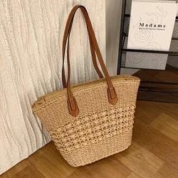 Large Capacity Hollowed Out Straw Weaving Women Beach Vacation Bag New Internet Red Handheld Grass Woven Tote Bag