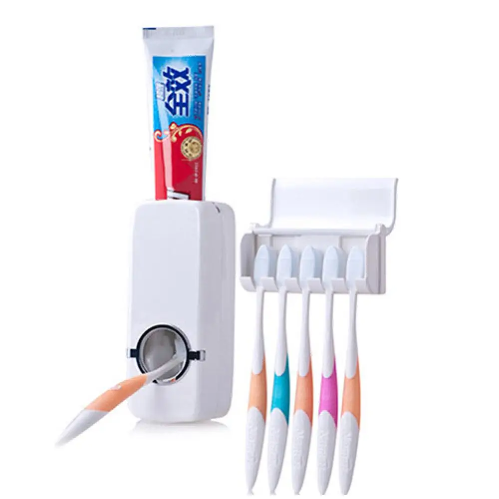 Toothbrush Stand Bathroom Wall Mount Rack Automatic Toothpaste Dispenser Brush Holder