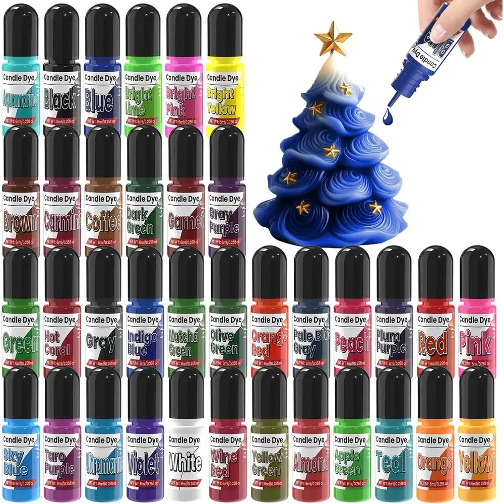 

Высококонцентрированные жидкие красители для свечей на масляной основе, 36 ярких цветов, безопасны для соевого, гелевого и парафинового воска - флаконы по 6 мл