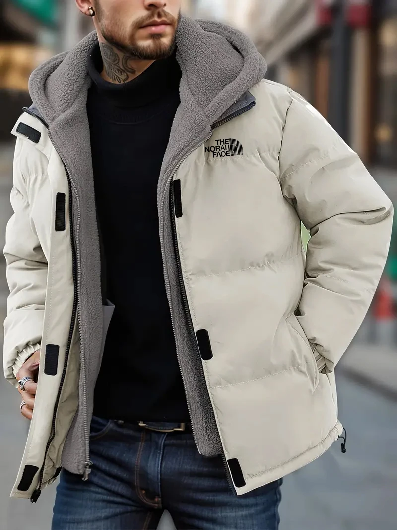 M-8XL grande veste à capuche pour hommes manteau décontracté épais chaud sports de plein air vers le bas coton mode faux deux pièces ensemble pour hommes