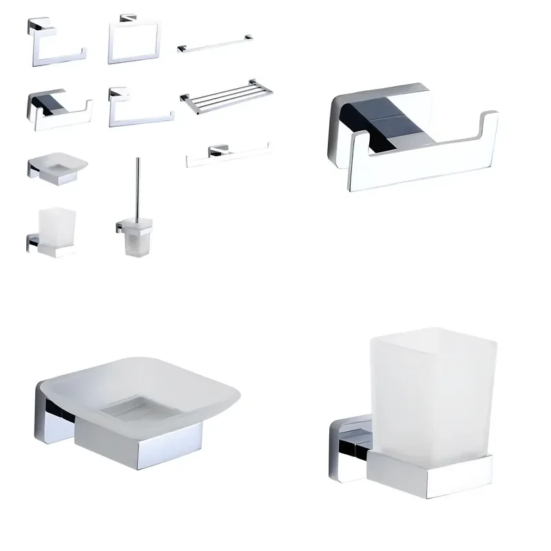 Modern Chrome Plated Brass Bathroom Hardware Accessories Set High Quality Luxury Hotel Bath Fittings