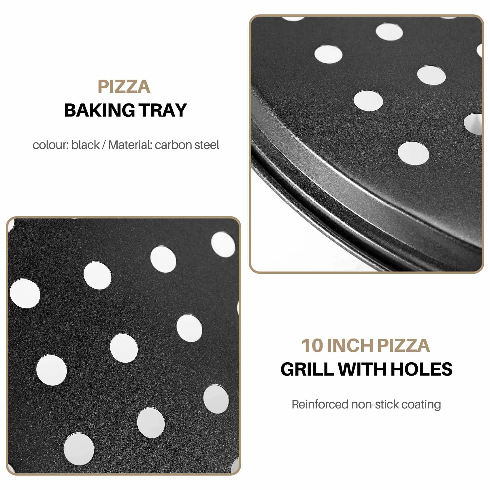 M10K 10 Inch Personal Perforated Pizza Pans black Carbon Steel with Nonstick Coating Easy to Clean Pizza Baking Tray