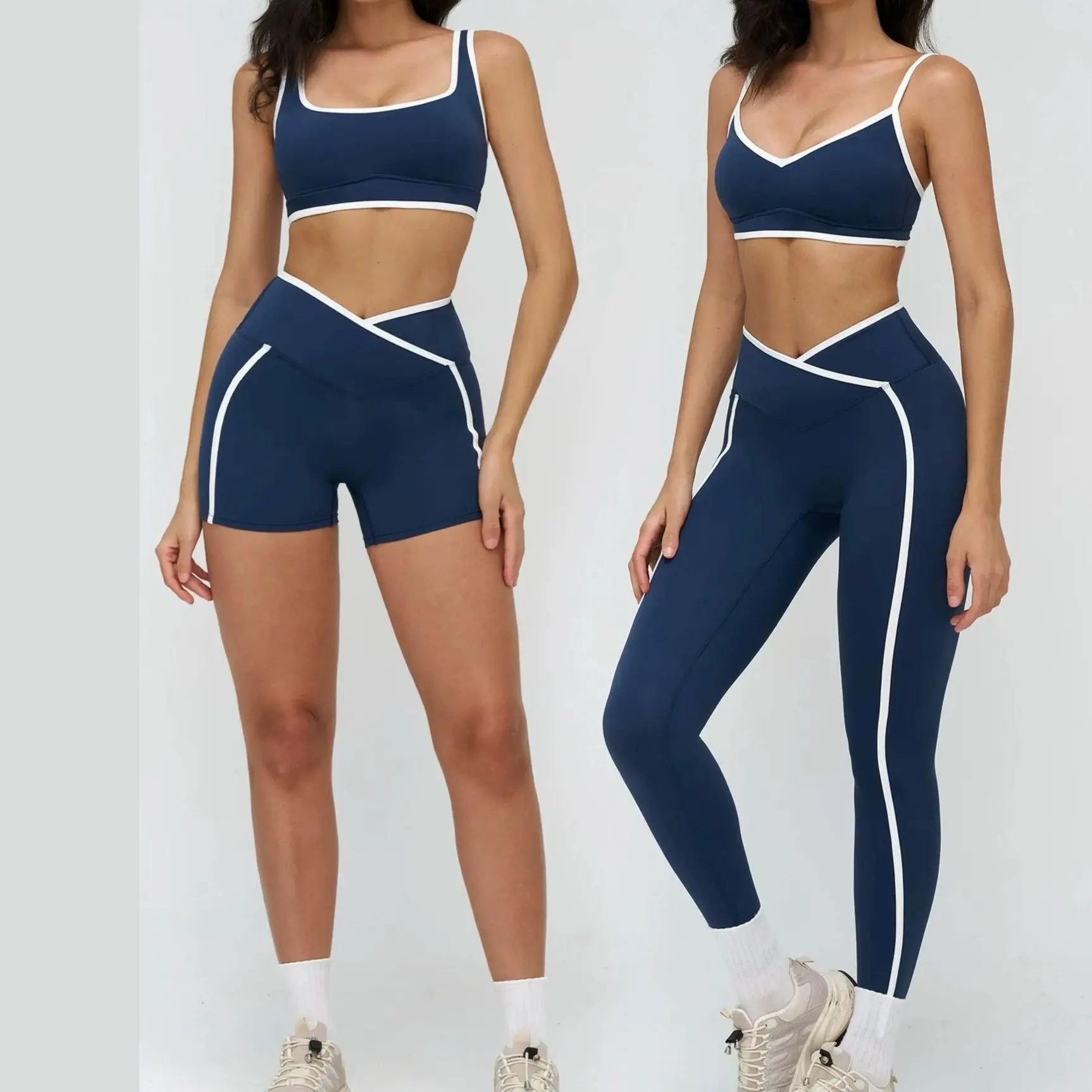 Ningyu Yoga Set Women Tracksuit 2PCS Tight Fitting Color Blocking Casual Sports Set Gym Push Up Fitness Sport Bra Leggings Suit
