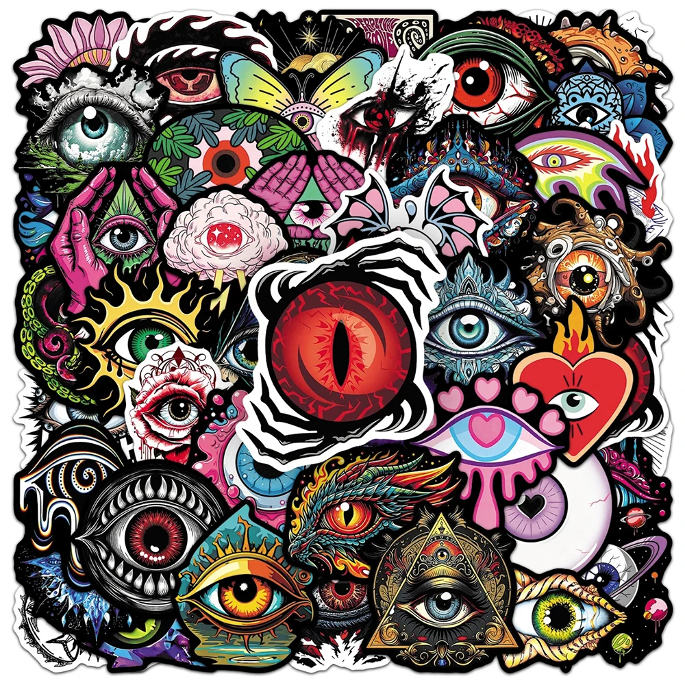 10/30/50pcs Cartoon Mysterious Evil Eyes Graffiti Stickers Cool Decals Skateboard Luggage Notebook Phone Goth Decoration Sticker