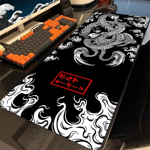 Alfombrilla de ratón Mausepad Dragon Company, alfombrilla grande de ratón de Anime, alfombrilla de mesa de escritorio, alfombrilla de escritorio, arte negro, rojo, alfombra japonesa para jugador, 900x400mm