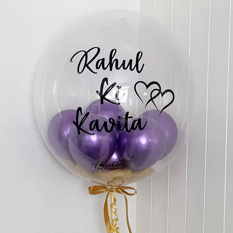 Personalisierter Blasenballon mit kleinen Luftballons, individueller Namensaufkleber, transparenter Ballonaufkleber, Babyparty, Taufe, Geburtstagsdekoration – Detail 5