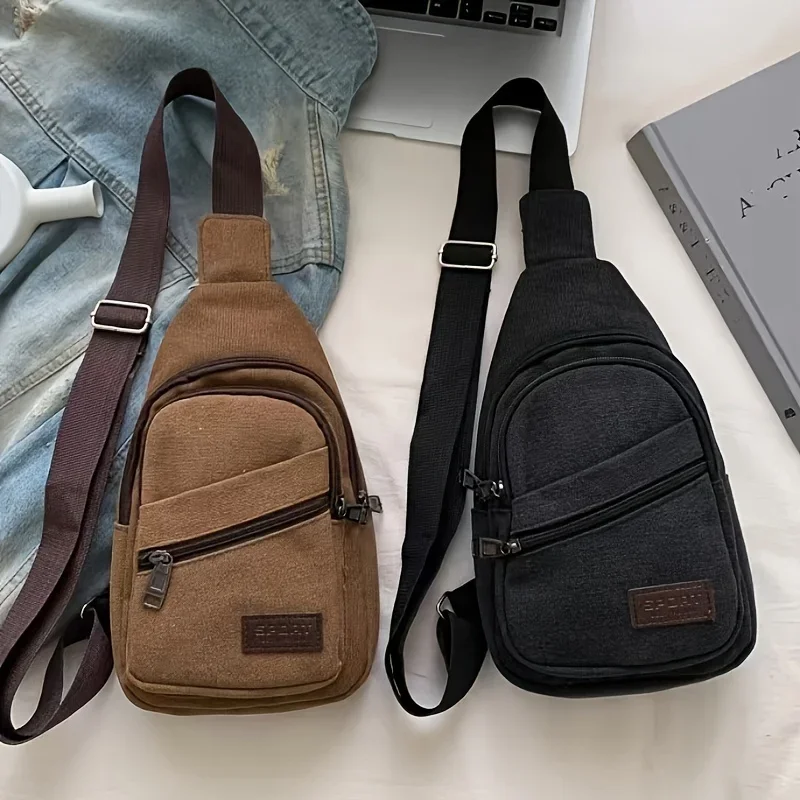 Nuova borsa da petto da uomo, borsa di tela semplice e alla moda, chiusura con cerniera, borse incrociate diagonali a spalla singola casual