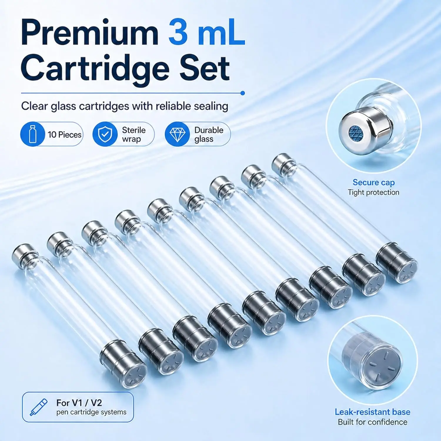 10pack Disposable Sterile 3ml Insulin Cartridges Individually Sealed Independent Packaging Replacement Cassette Bottle Injection